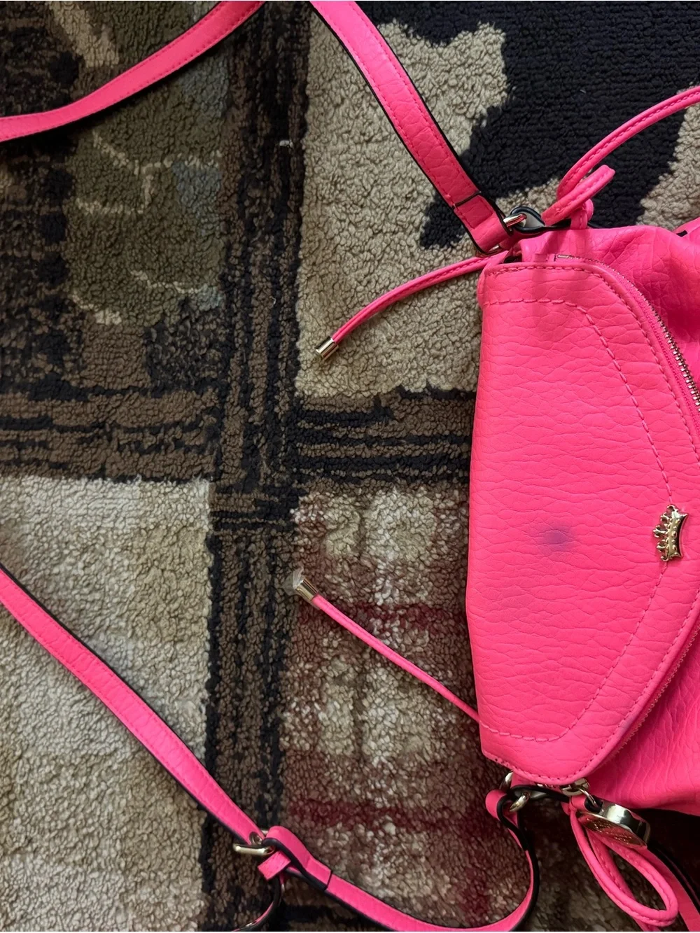 PINK Victoria's Secret Hot Pink and White Striped Wallet Clutch with Gold Bar